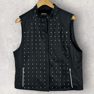 Jamie Sadock Black Polka Dot Button Front Fleece Lined Vest Womens Size Medium M